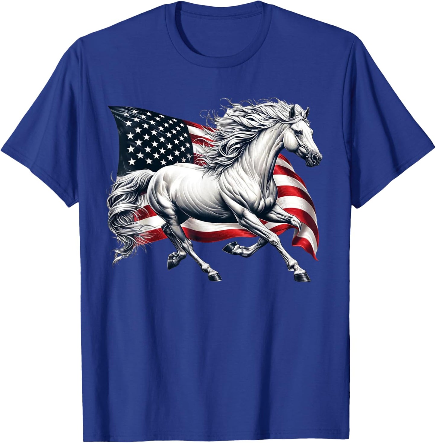 American Flag Patriotic Horse Horseback Riding Farm T-Shirt - T-Shirt | Royal