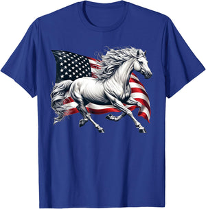 American Flag Patriotic Horse Horseback Riding Farm T-Shirt - T-Shirt | Royal