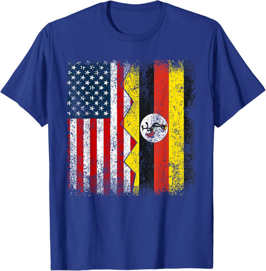 Ugandan Roots | Half American Flag | America Uganda Flags T-Shirt - T-Shirt | Royal