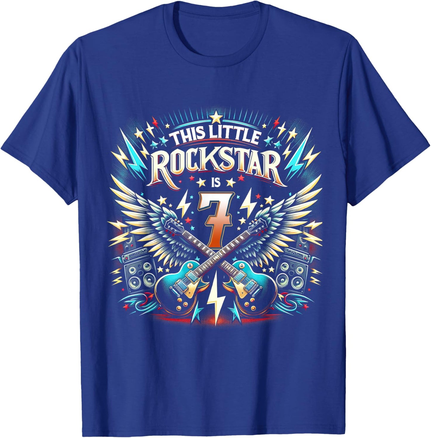 7th Birthday Rockstar Rock Music T-Shirt - T-Shirt | Royal