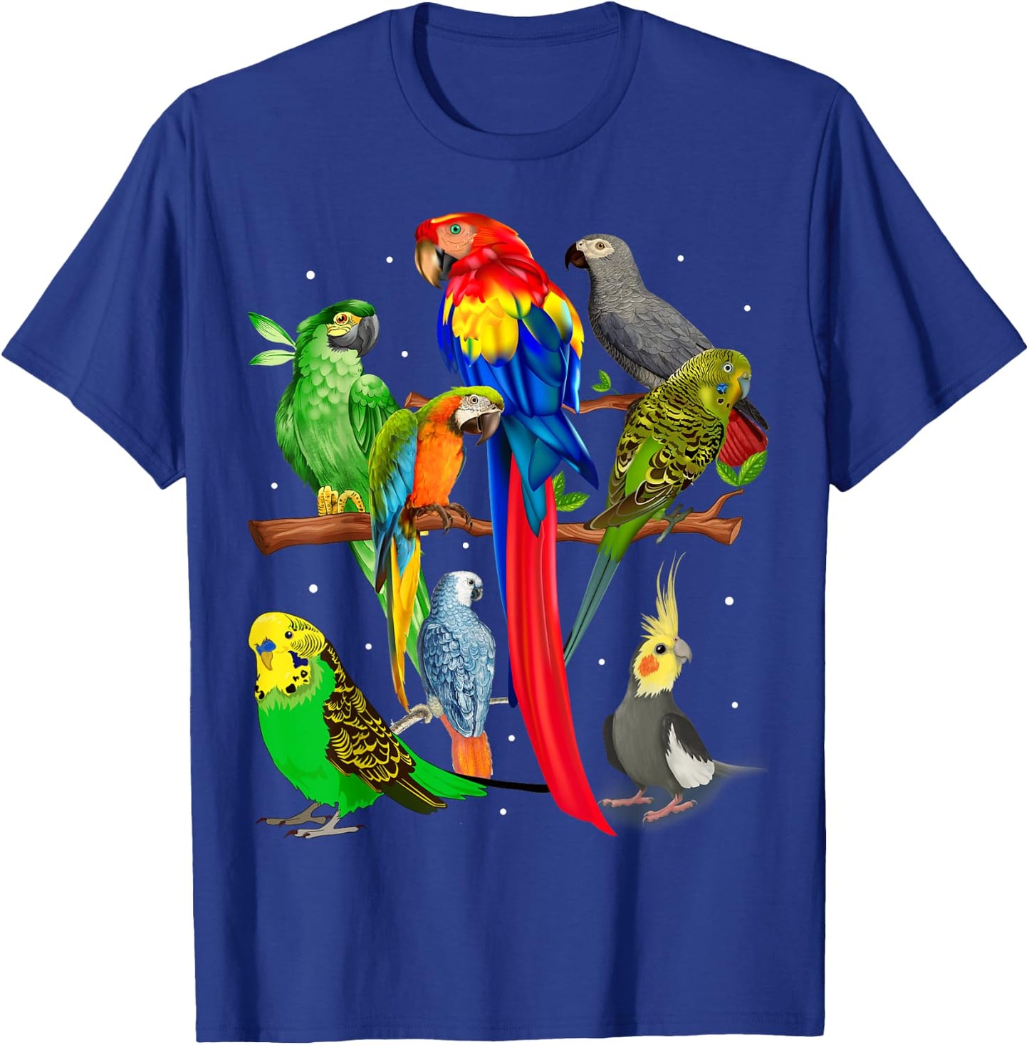 Macaw, Cockatoo, African Grey, Budgie - Parrot Flock T-Shirt - T-Shirt | Royal