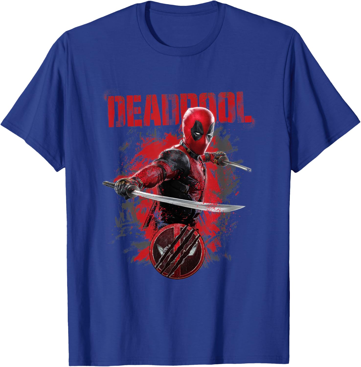 Marvel Deadpool & Wolverine Distressed Red Stamp Hero Logo T-Shirt - T-Shirt | Royal