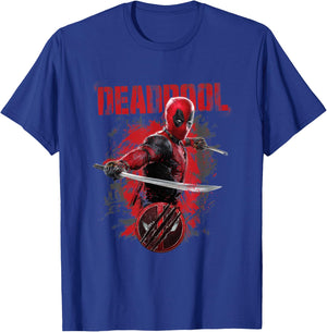 Marvel Deadpool & Wolverine Distressed Red Stamp Hero Logo T-Shirt - T-Shirt | Royal
