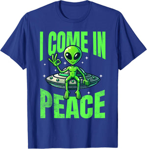 Alien I Come In Peace UFO Extraterrestrial T-Shirt - T-Shirt | Royal