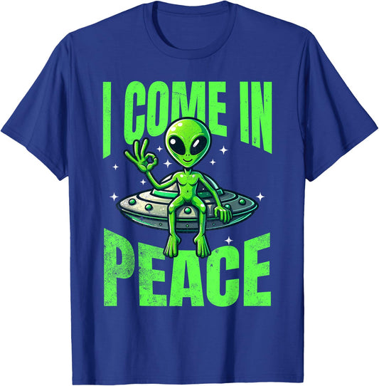 Alien I Come In Peace UFO Extraterrestrial T-Shirt - T-Shirt | Royal