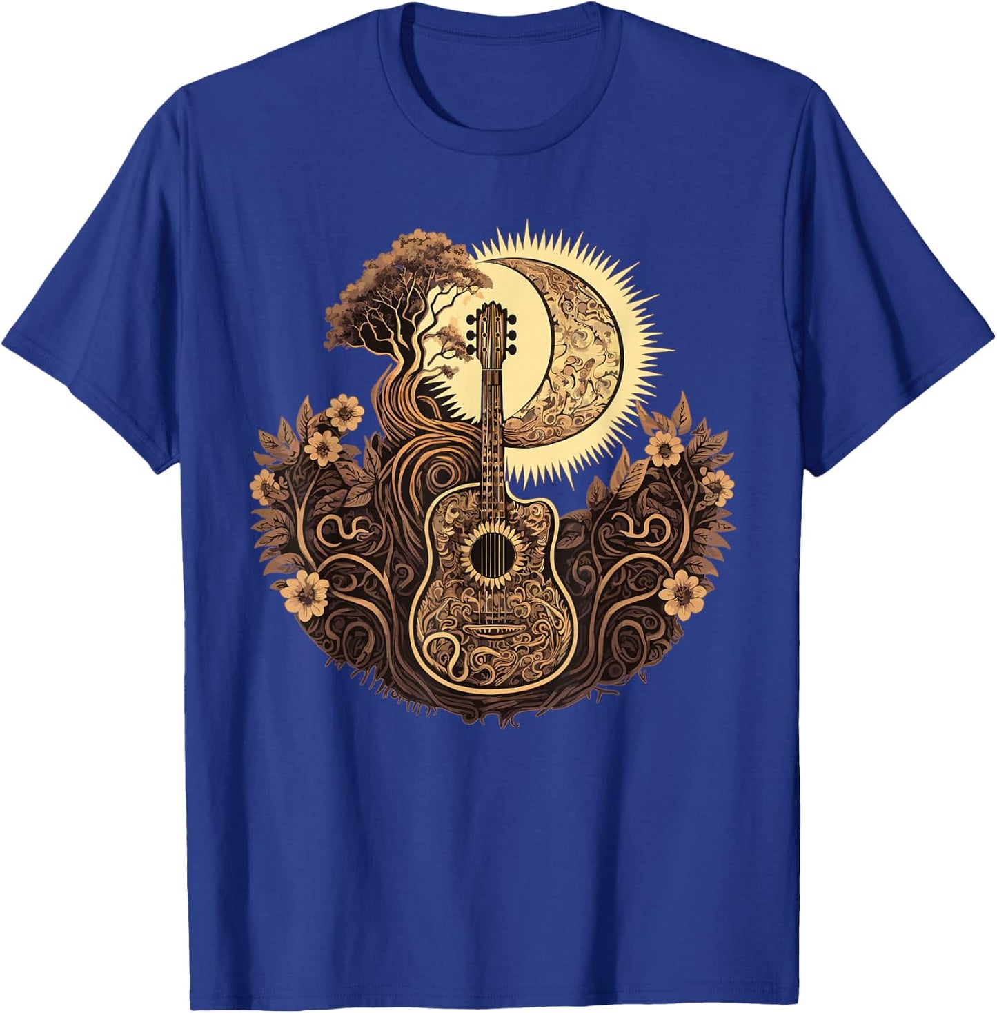 Acoustic Guitar Tree With Moon Guitarist T-Shirt - T-Shirt | Royal
