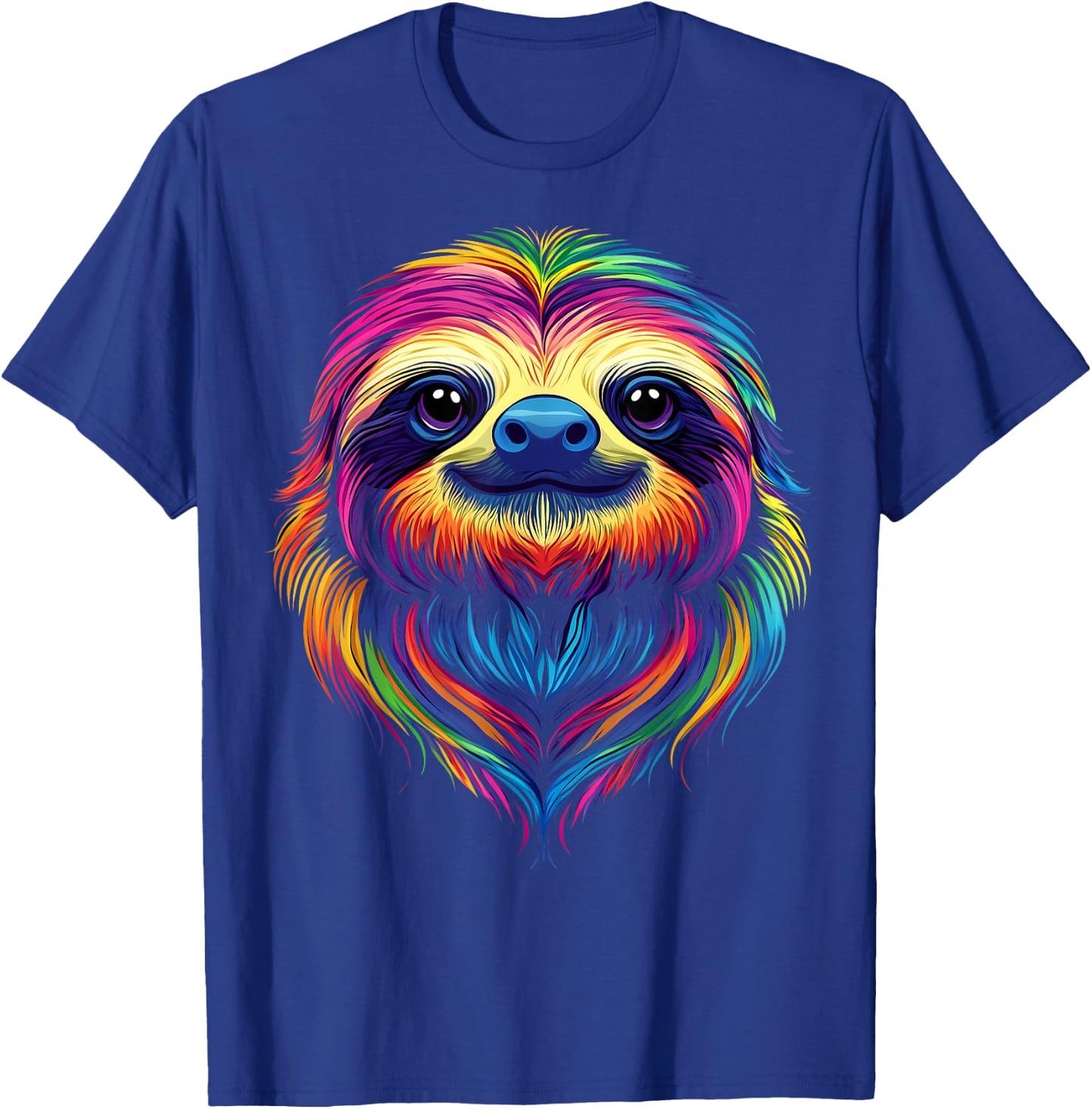 Colorful Sloth Face Cute Rainforest Jungle Animals Black T-Shirt - T-Shirt | Royal