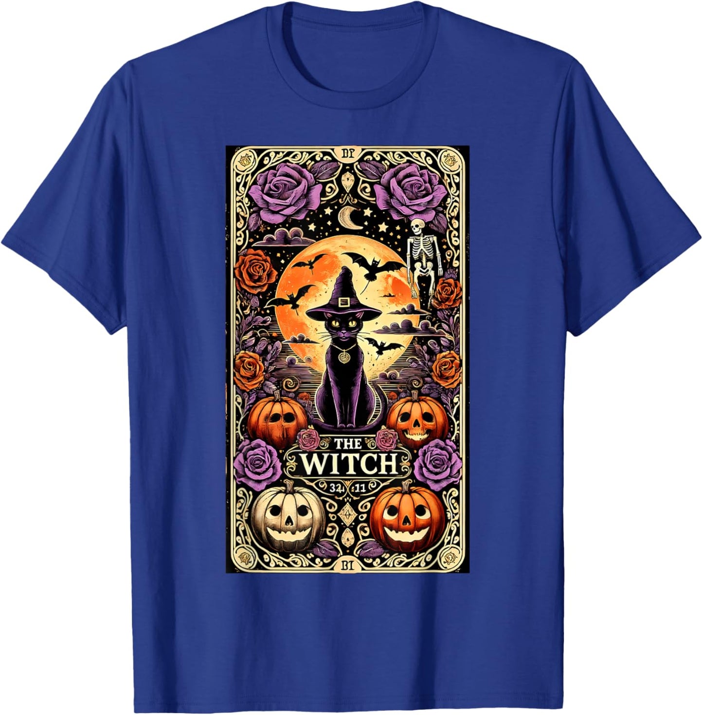 Vintage Gothic The Witch Black Cat Tarot Card Halloween 2024 Men Women Kids T-Shirt - T-Shirt | Royal
