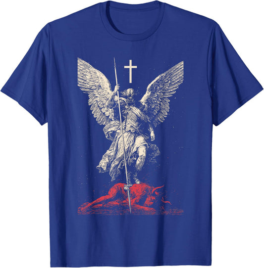Saint Michael Archangel Urban Streetwear Heavy Metal Y2K T-Shirt - T-Shirt | Royal