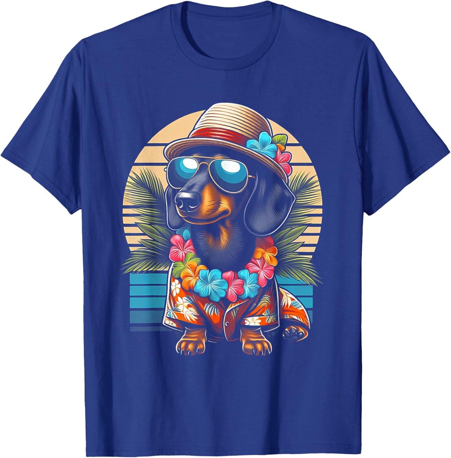 Retro Hawaiian Dachshund Dog Tropical Floral Summer Vibes Women Kids T-Shirt - T-Shirt | Royal