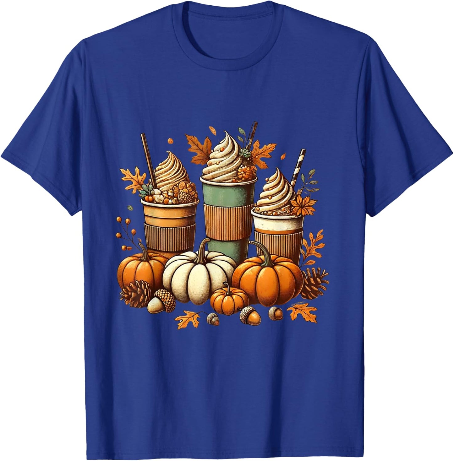 Fall Coffee Pumpkin Spice Latte Iced Warm Cozy Autumn Orange T-Shirt - T-Shirt | Royal
