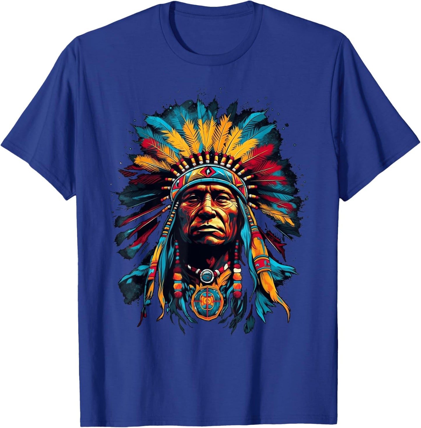 Native American Indian Headdress Traditional Art Men Women T-Shirt - T-Shirt | Royal