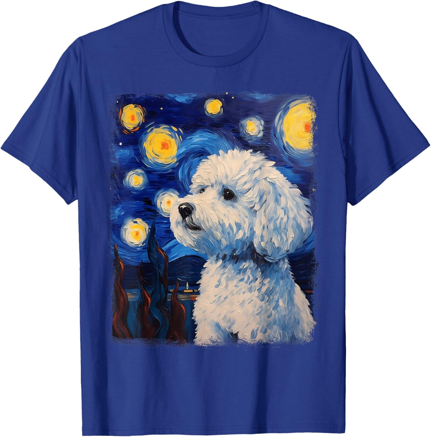 Bichon Frise Dog Starry Night Painting T-Shirt - T-Shirt | Royal