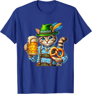 Oktoberfest Cat Beer Pretzel Costume Lederhosen T-Shirt - T-Shirt | Royal