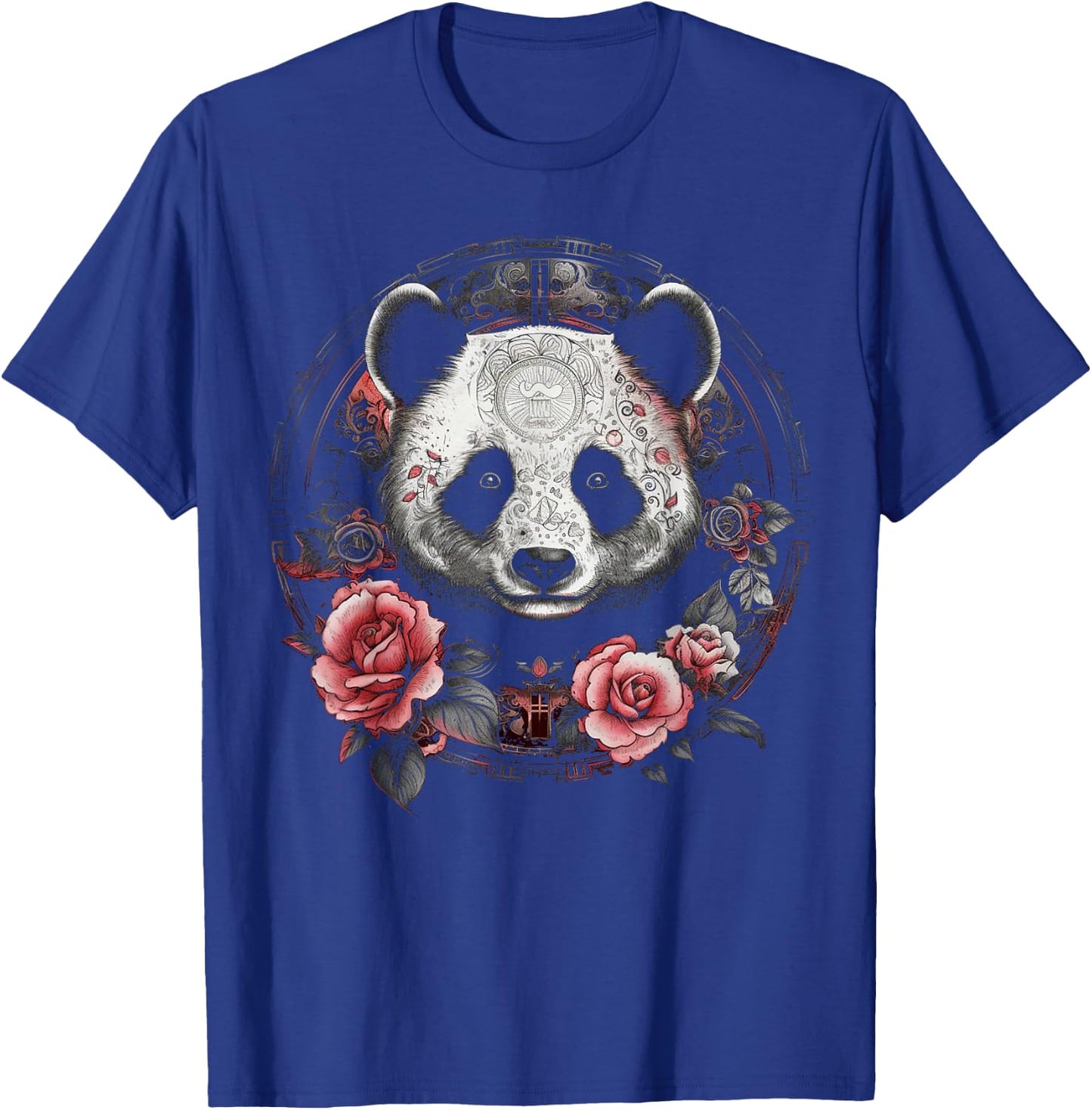 Panda Art Flowers Roses Animal Artwork Panda T-Shirt - T-Shirt | Royal