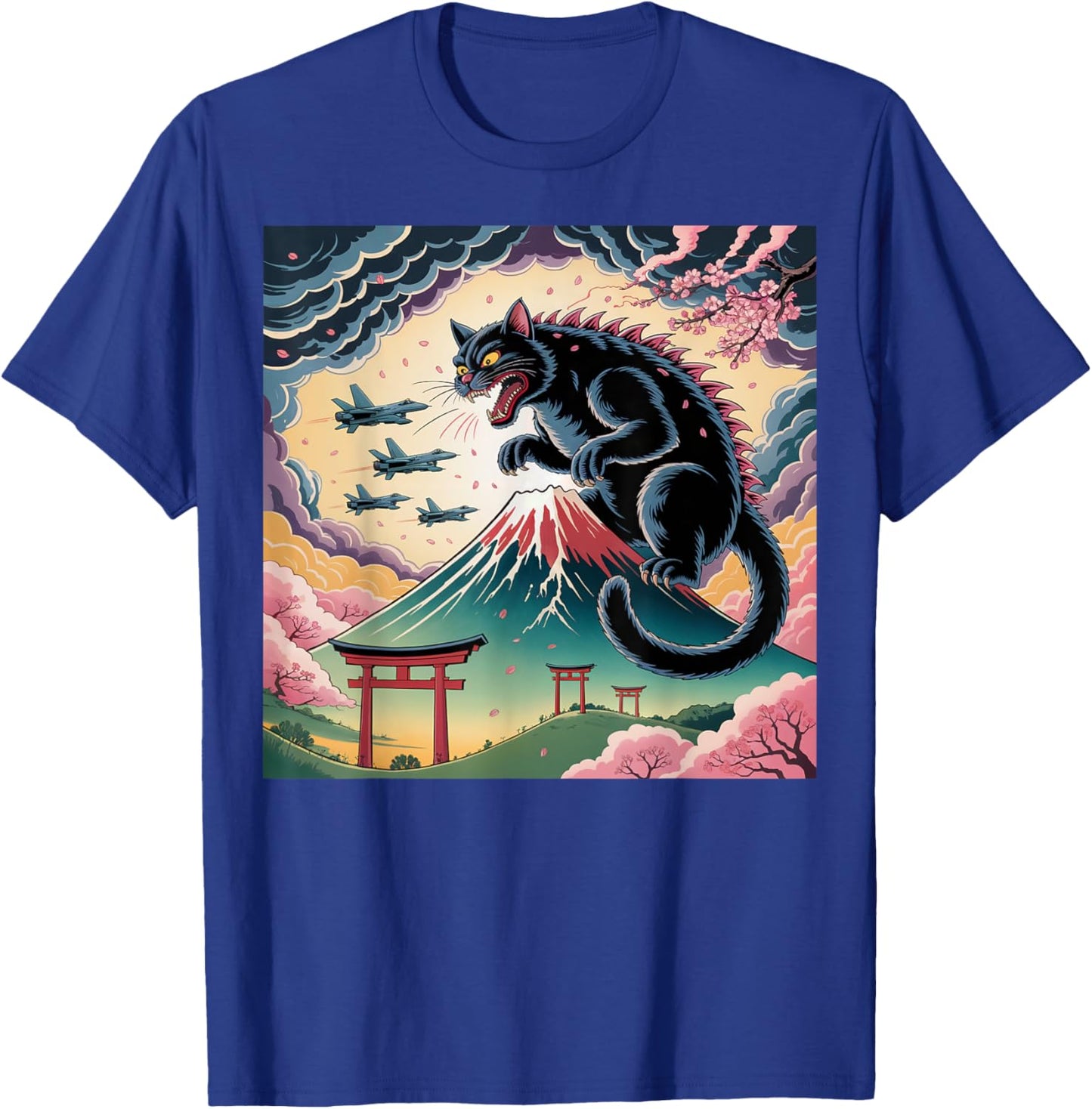 Catzilla Cat Japanese Art Kids Cat Lover T-Shirt - T-Shirt | Royal