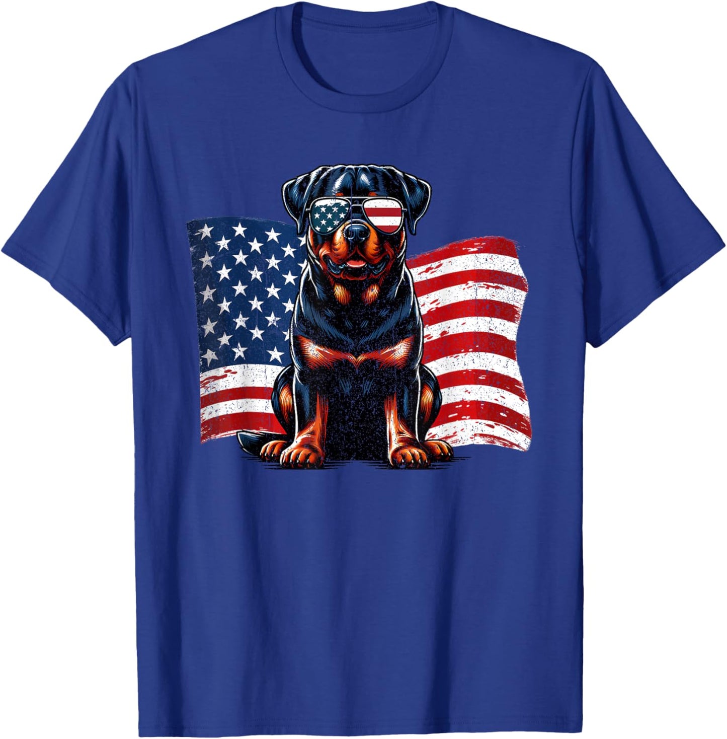 Vintage Rottweiler Dogs American Flag Sunglasses Patriotic T-Shirt - T-Shirt | Royal