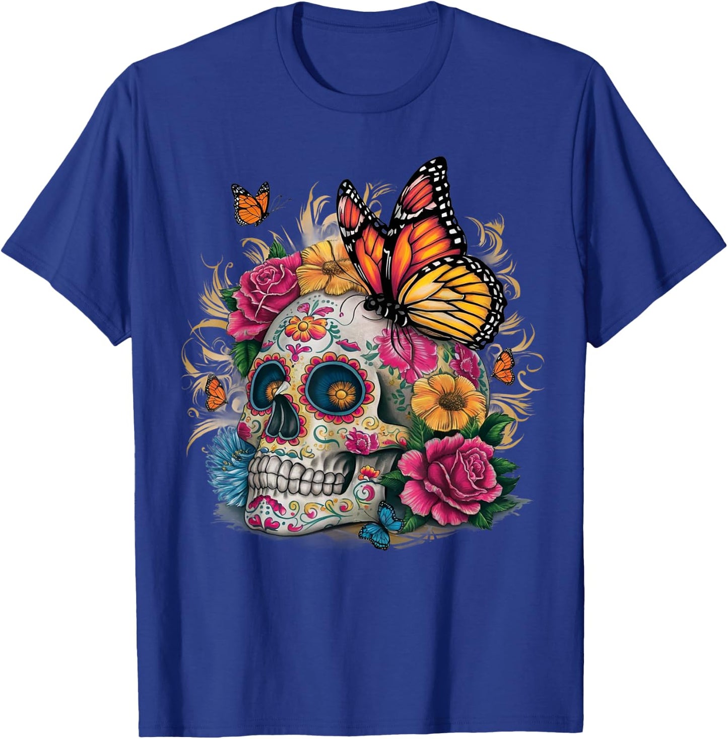 Sugar Skull Butterfly Day of Dead Halloween Dia De Muertos T-Shirt - T-Shirt | Royal