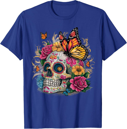 Sugar Skull Butterfly Day of Dead Halloween Dia De Muertos T-Shirt - T-Shirt | Royal