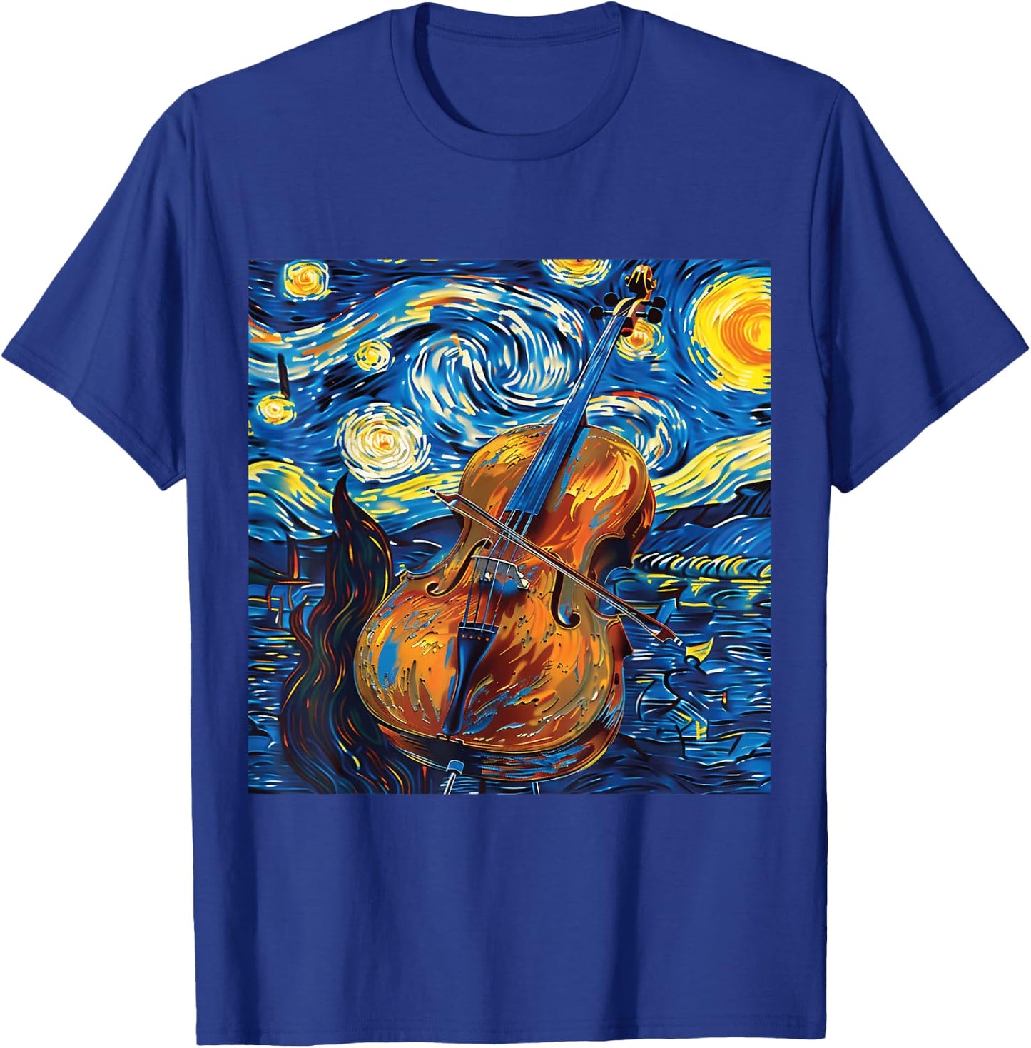 Cello Art Style Starry Sky Night Swing Music T-Shirt - T-Shirt | Royal