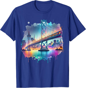 Oakland Town California Port Oakland Bay Bridge Watercolor T-Shirt - T-Shirt | Royal