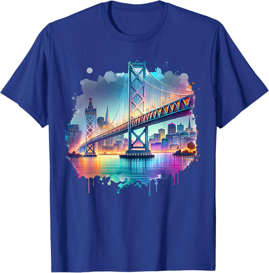 Oakland Town California Port Oakland Bay Bridge Watercolor T-Shirt - T-Shirt | Royal