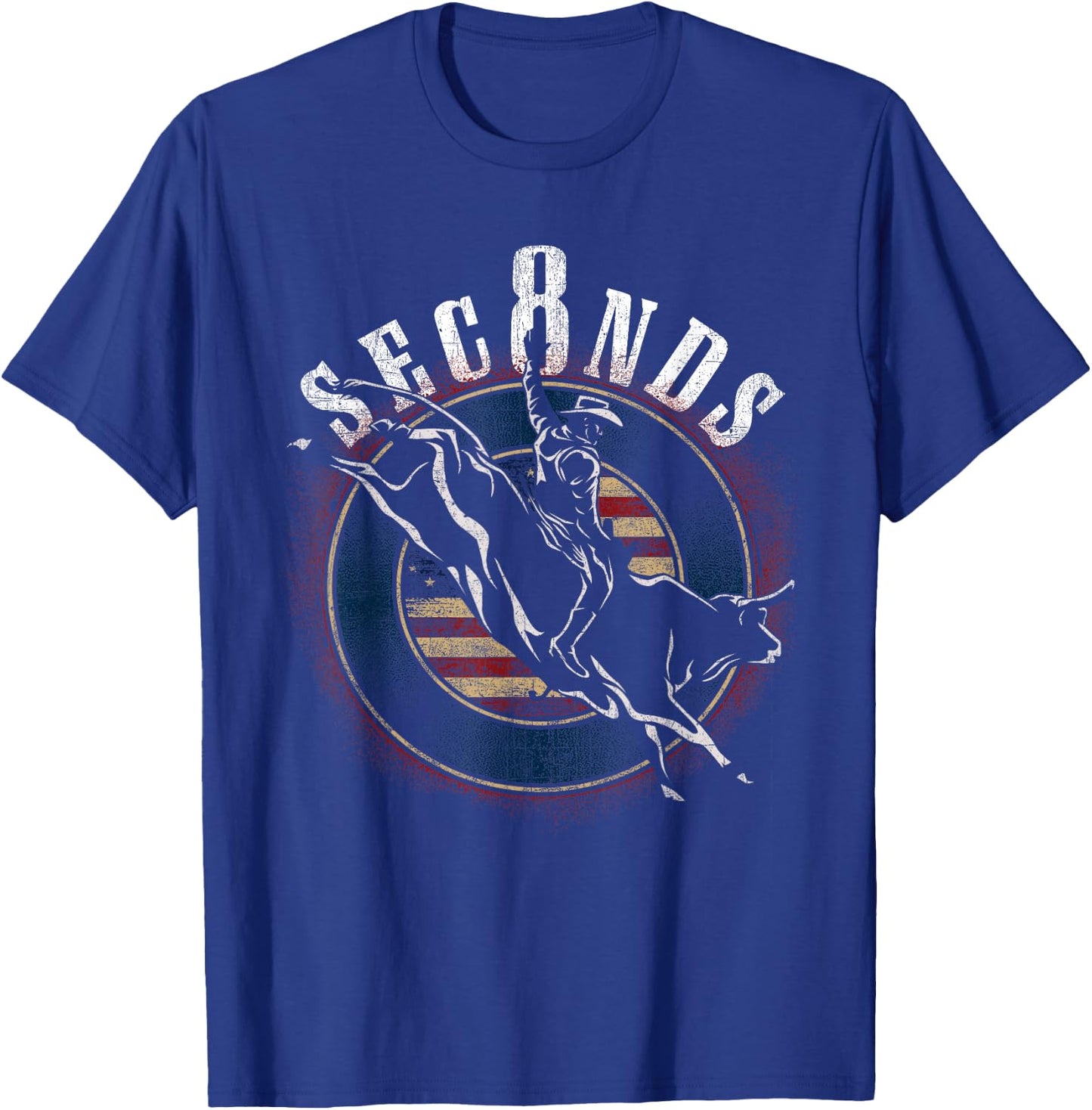 Cowboy Bull Riding Eight Seconds Rider USA Flag T-Shirt - T-Shirt | Royal