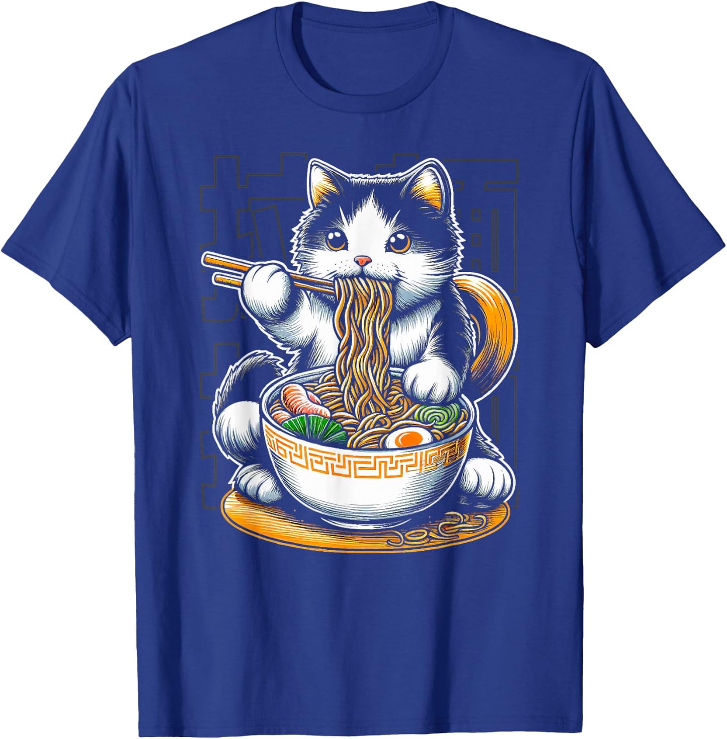 Cat Eating Ramen Food Cat Lover Ramen Noodles Eater T-Shirt - T-Shirt | Royal