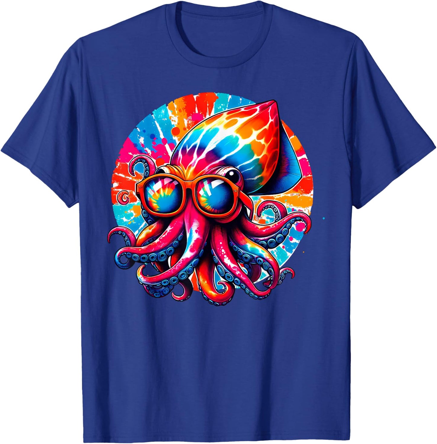 Cool Graphic Tie Dye Sunglasses Squid Illustration Art T-Shirt - T-Shirt | Royal