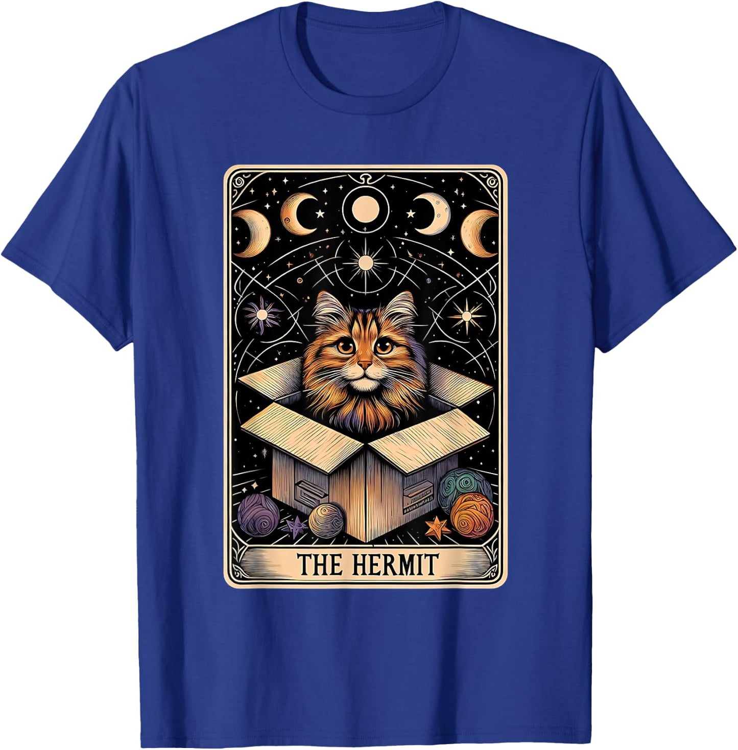 The Hermit Tarot Card Cat In a Box Mystic Funny Cat T-Shirt - T-Shirt | Royal