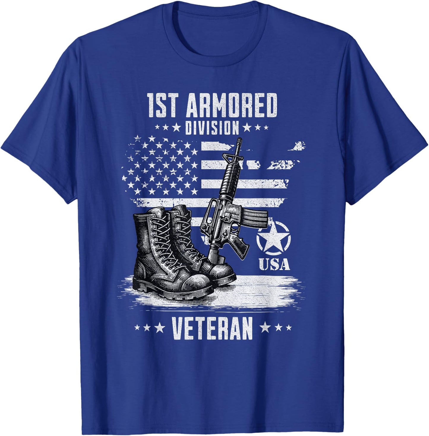 1st Armored Division Veteran Military Veteran Distressed T-Shirt - T-Shirt | Royal