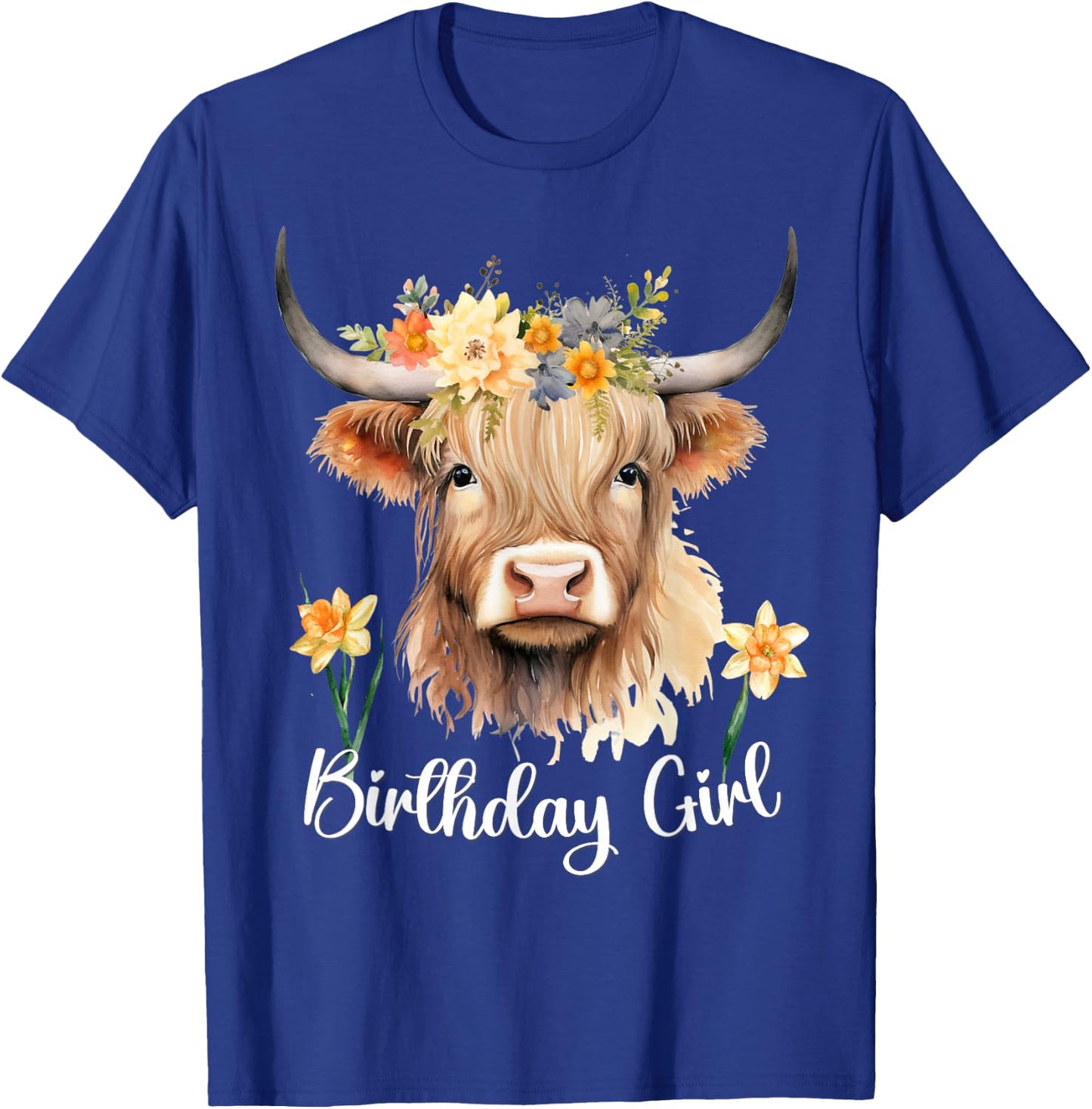 Highland Cow with Flowers for the Birthday Girl Toddler 6-8 T-Shirt - T-Shirt | Royal