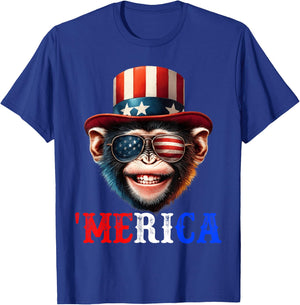 Merica Monkey Patriotic 4th of July Funny Kids Men Women T-Shirt - T-Shirt | Royal