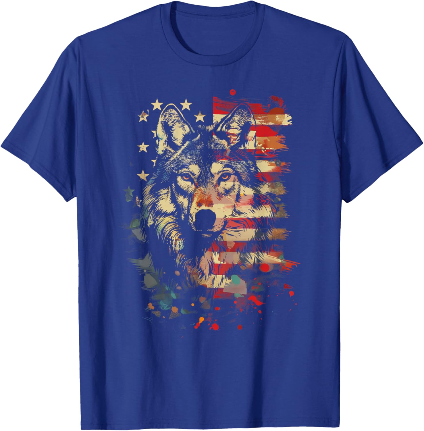 Patriotic Wolf American Flag USA Wolf Lover Vintage T-Shirt - T-Shirt | Royal