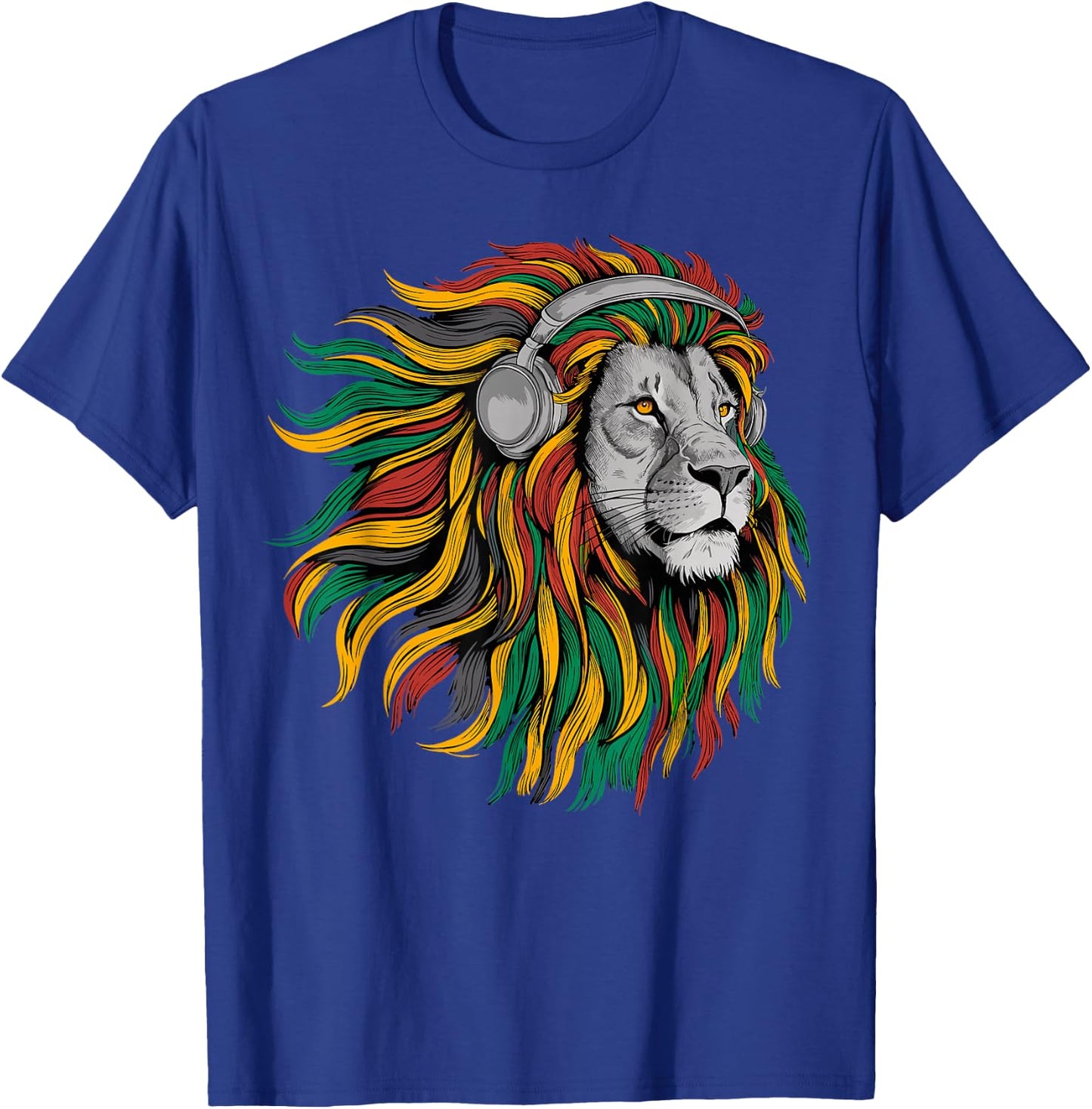 Rasta Reggae Music Headphones Jamaican Pride Lion Of Judah T-Shirt - T-Shirt | Royal