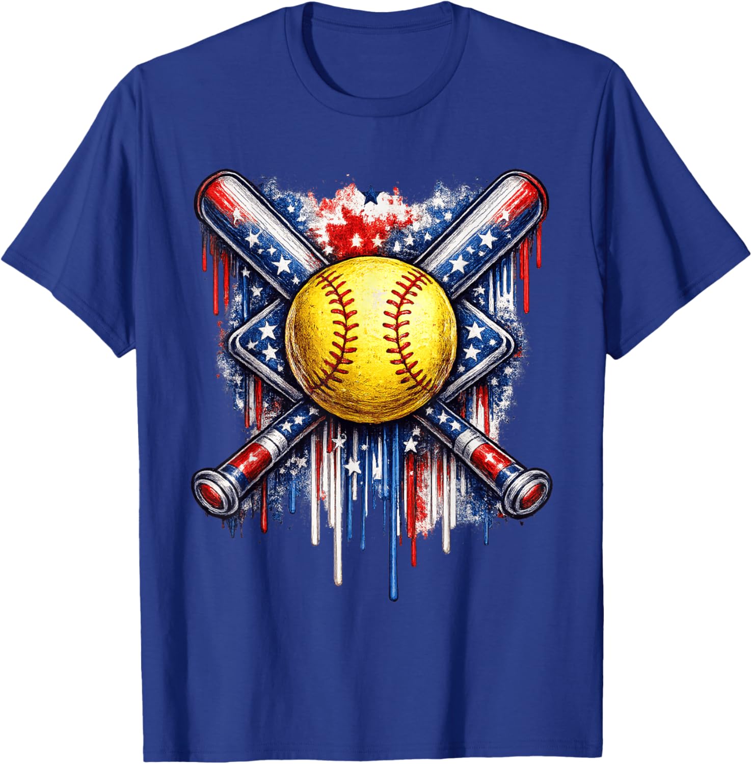 Softball Drip Ice Cream American Flag 4th of July T-Shirt - T-Shirt | Royal