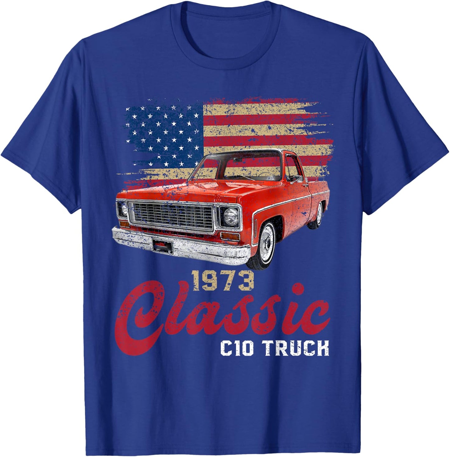 1973 73 c10 truck American Flag T-Shirt - T-Shirt | Royal