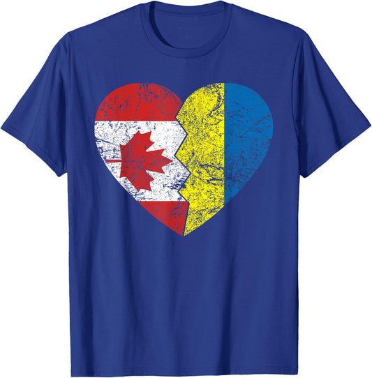 Ukrainian Canadian Flags Heart | Canada Ukraine Roots T-Shirt - T-Shirt | Royal