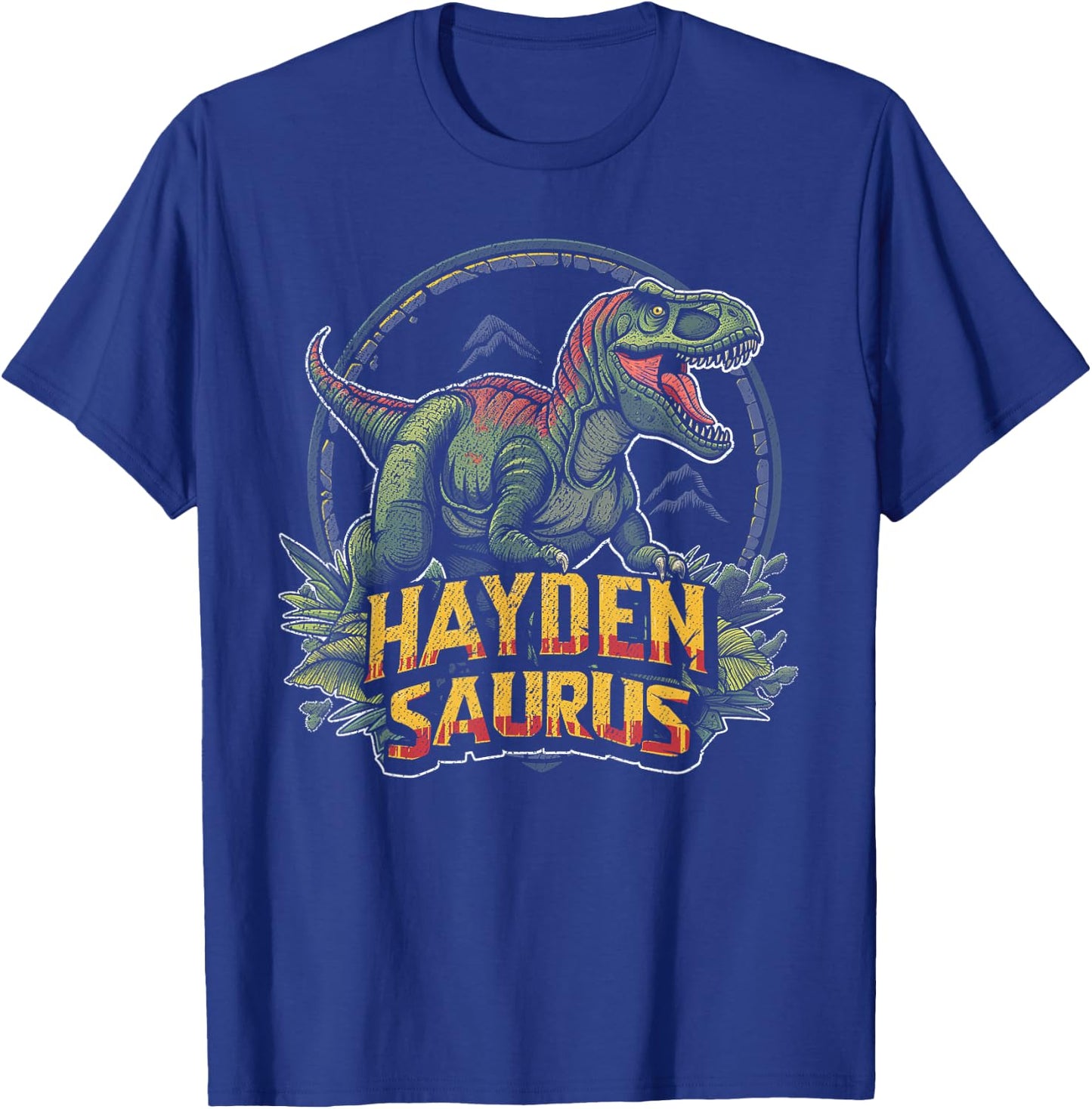 Hayden Saurus Funny Personalized Dinosaur T Rex Boys Name T-Shirt - T-Shirt | Royal