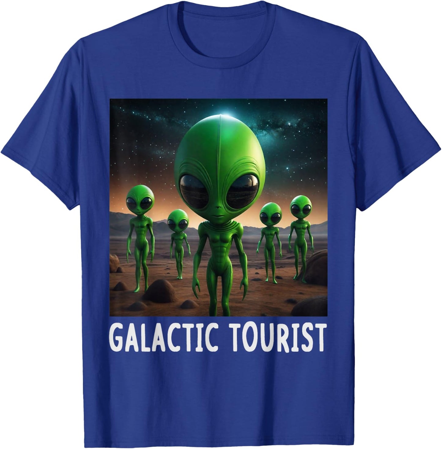 Funny Aliens Galactic Tourist Spaceship UFO Men Women Kids T-Shirt - T-Shirt | Royal