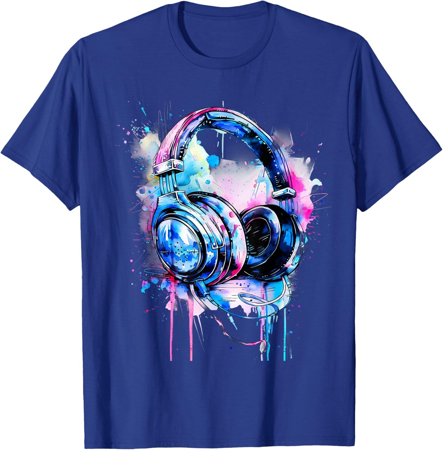 Headphones Music DJ Splash Music Headphones House Dance Club T-Shirt - T-Shirt | Royal