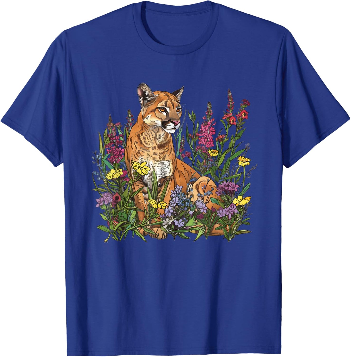 Mountain Lion Amidst Wildflowers T-Shirt - T-Shirt | Royal