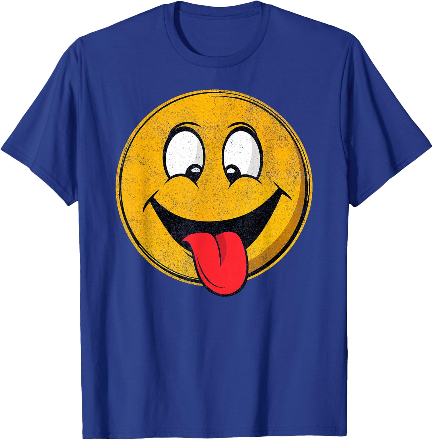 Retro Happy Face with Tongue Sticking Out – Funny Smile T-Shirt - T-Shirt | Royal