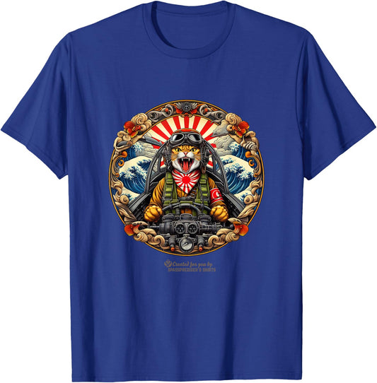 Japanese Kamikaze Pilot Fighting Cat T-Shirt - T-Shirt | Royal