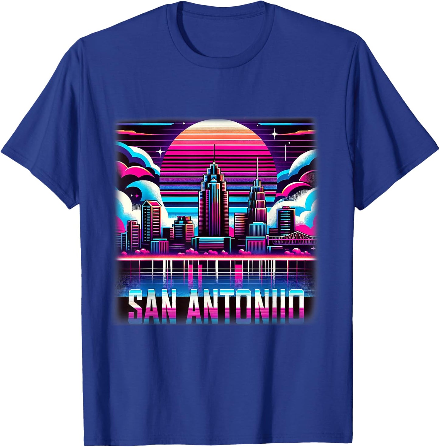 San Antonio Texas Shirt TX Trip 80s 90s Retro City Skyline T-Shirt - T-Shirt | Royal
