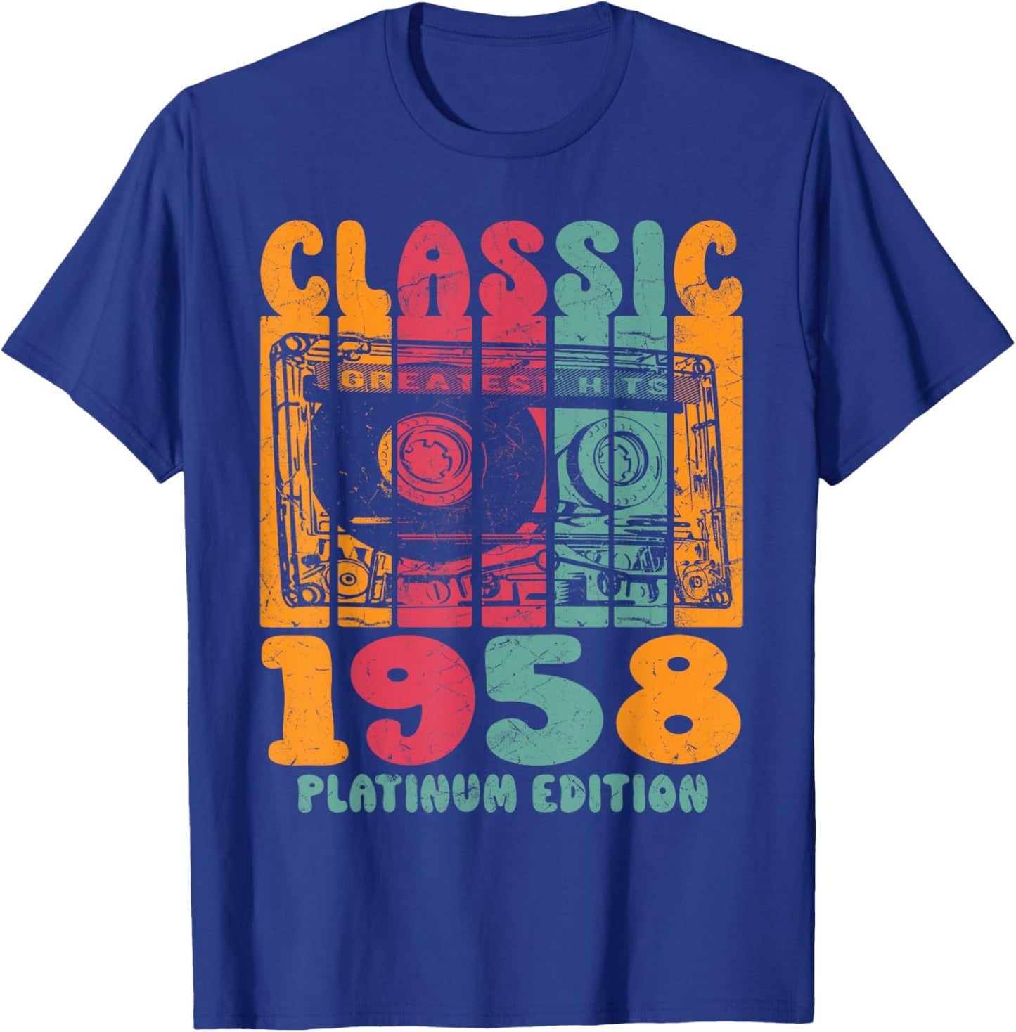 Born In 1958, Retro Mix Tape Platinum Edition 1958 Birthday T-Shirt - T-Shirt | Royal