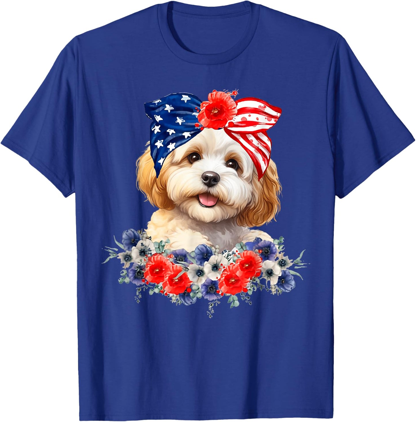 Cavapoo Dog Bandana American Flag 4th Of July T-Shirt - T-Shirt | Royal