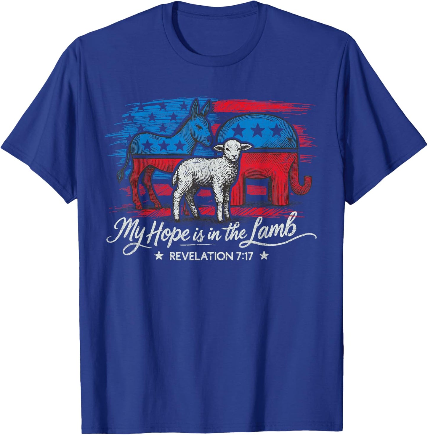 My Hope is in the Lamb Elephant Donkey USA Funny Scripture T-Shirt - T-Shirt | Royal