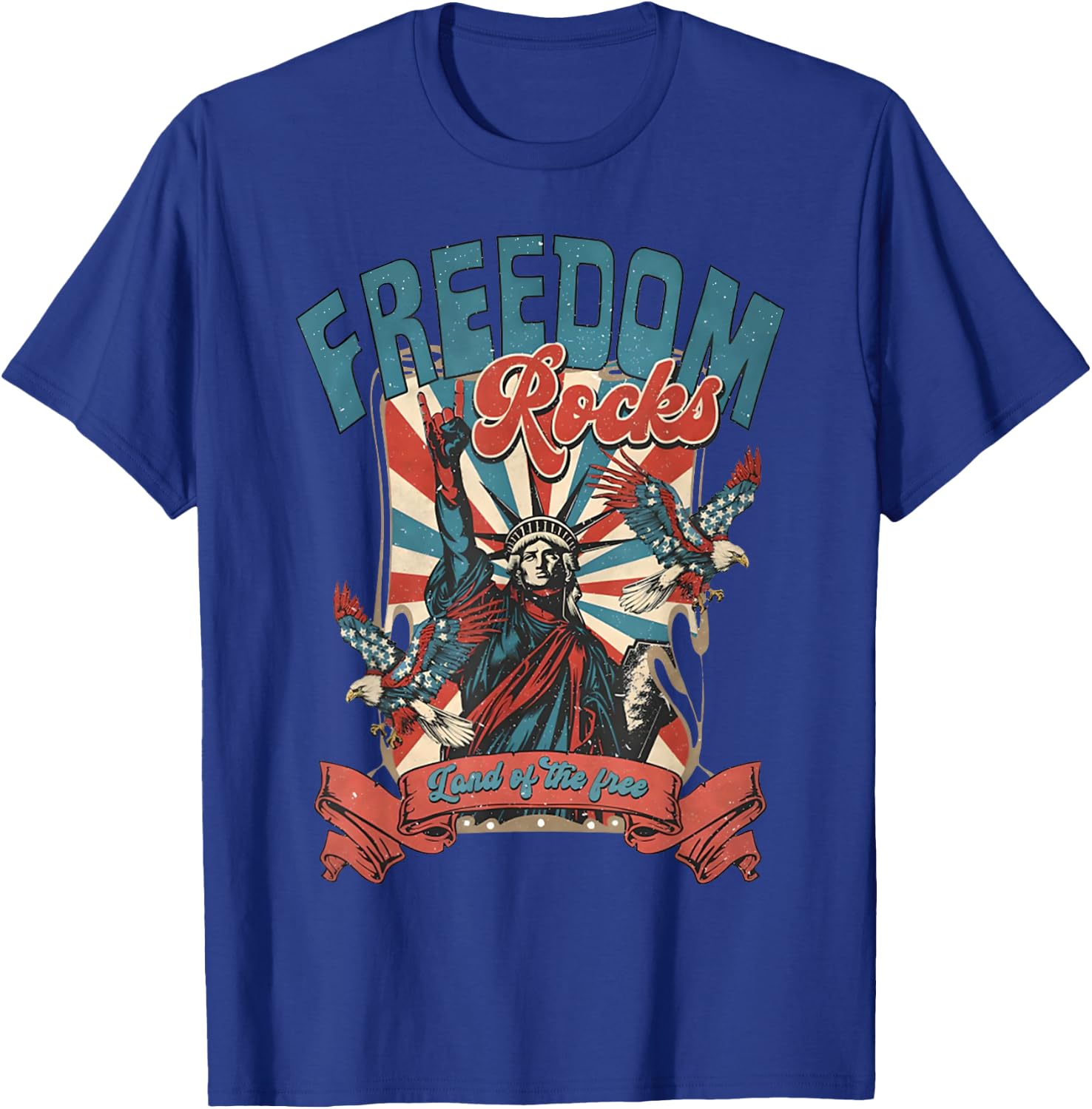 Freedom Rocks July 4th Rock On Patriotic Statue Of Liberty Kids Men T-Shirt - T-Shirt | Royal