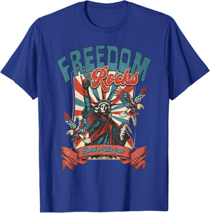Freedom Rocks July 4th Rock On Patriotic Statue Of Liberty Kids Men T-Shirt - T-Shirt | Royal